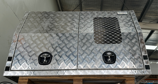 1400 x 1800 x 860mm Dog Box Lift off - Checker Plate (POWDERCOATING AVAILABLE) by Eureka Canopies in Melbourne
