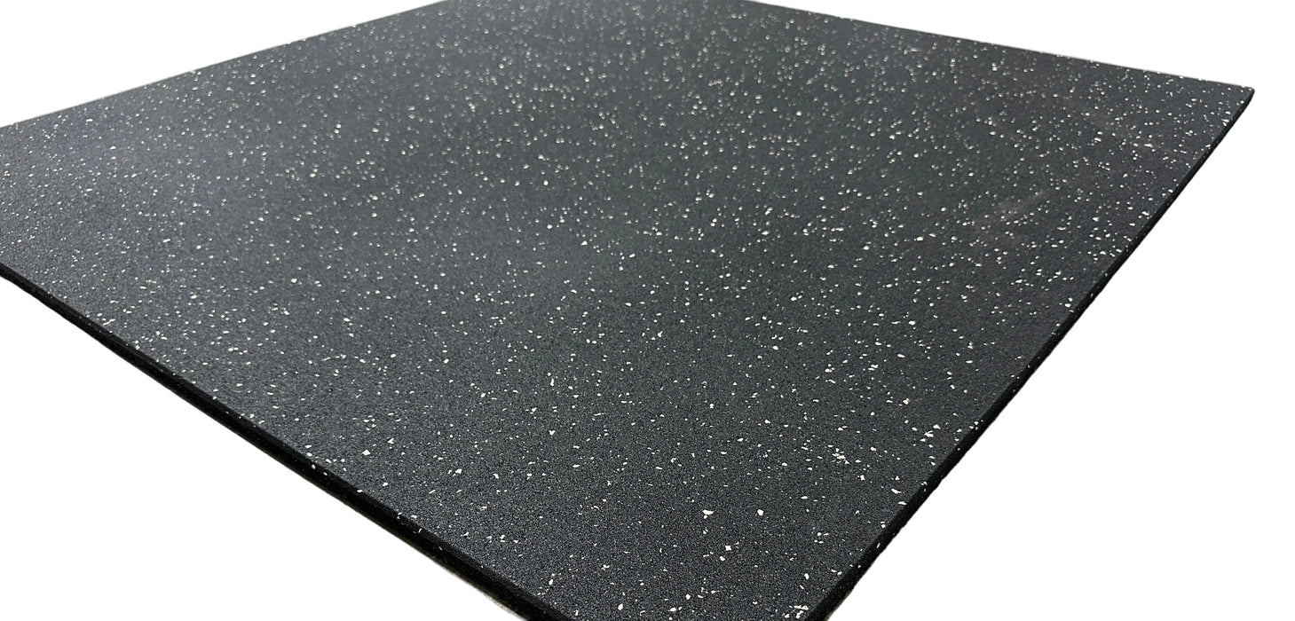 Rubber Mat 1000 x 1000 x 15mm Thick Gym Mat (Black with White Flakes)
