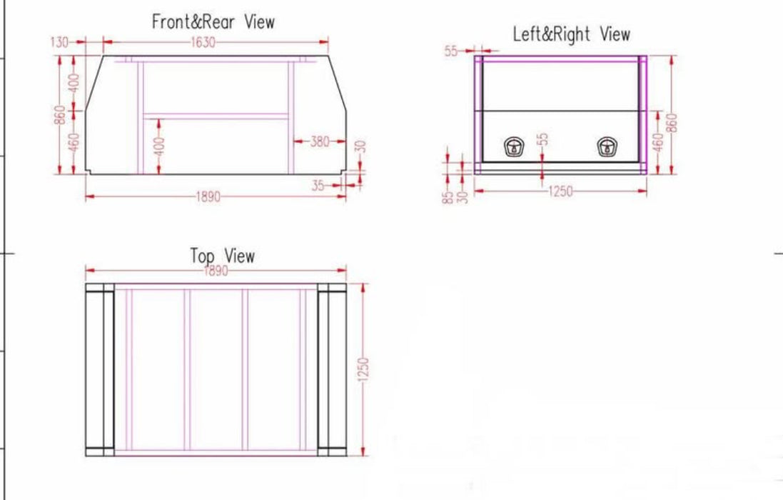 1890 x 1250 x 860mm Flat Plate with White Powdercoating