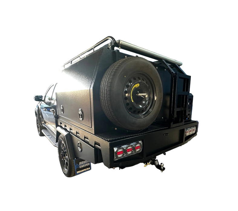 E5 - 4x4 Premium Tray + 1500mm Canopy + Roof Rack, Jerry Can, Tyre Holder, Ladder, Undertrays