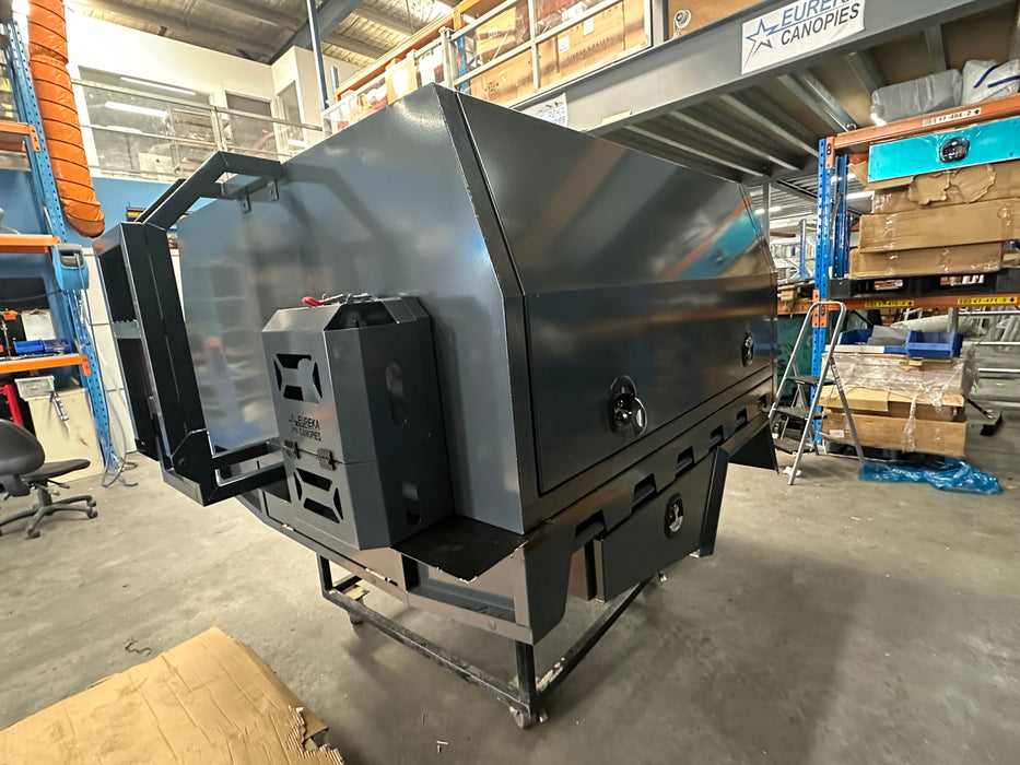 4x4 Tray + 1800mm Canopy + Trundle Draw, Undertrays, Ladder Jerry Can (Charcoal)