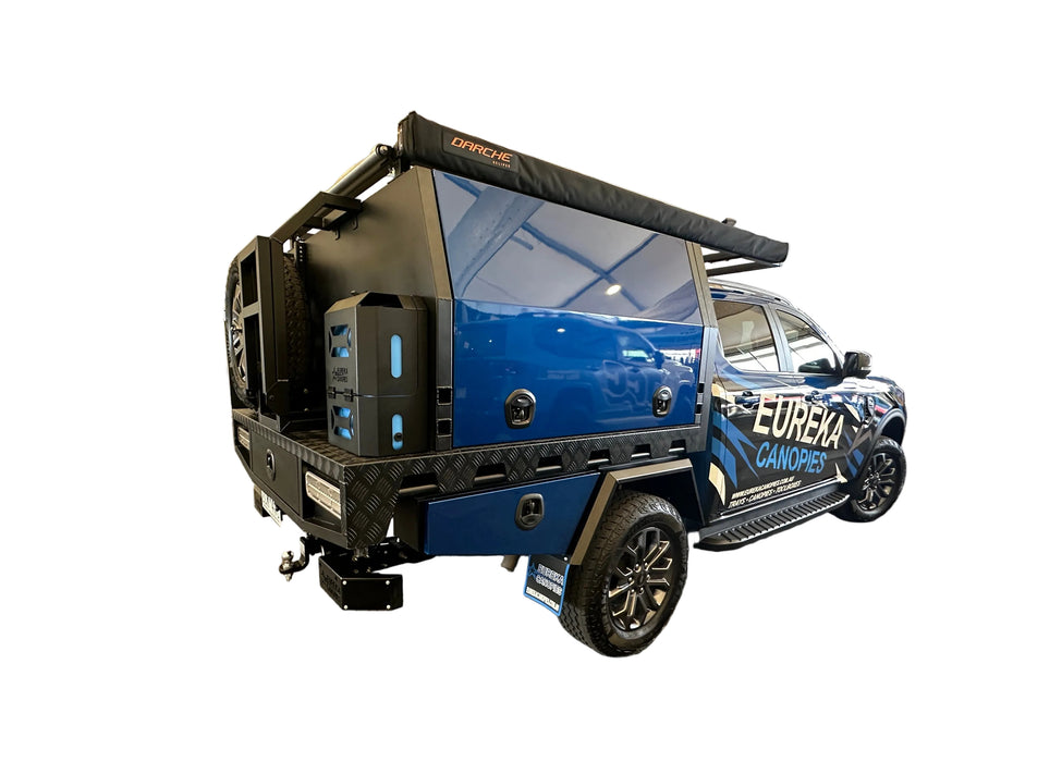 E5 - 4x4 Premium Tray + 1500mm Canopy + Roof Rack, Jerry Can, Tyre Holder, Ladder, Undertrays