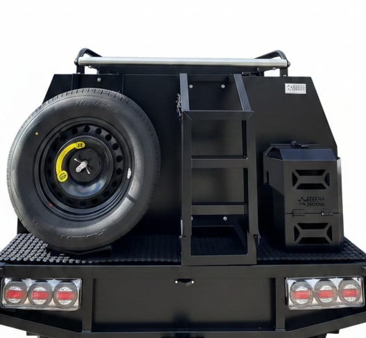E5 - 4x4 Premium Tray + 1500mm Canopy + Roof Rack, Jerry Can, Tyre Holder, Ladder, Undertrays