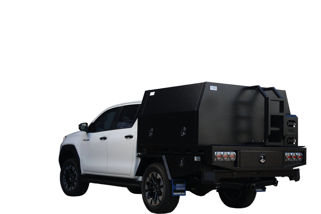E10 - 1500mm Canopy + Roof Rack, Jerry Can, Tyre Holder, Ladder